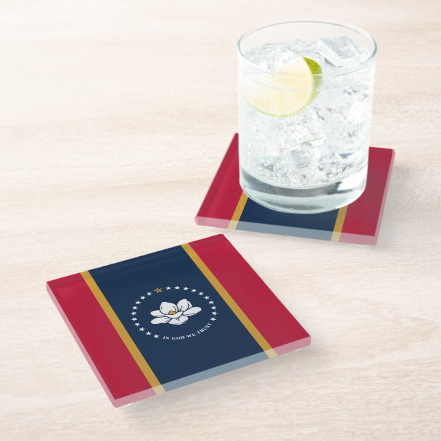 Glass coaster with flag of Mississippi State, USA (Angled)
