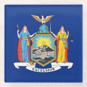 Glass coaster with flag of New York, USA