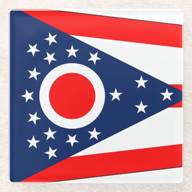 Glass coaster with flag of Ohio State, USA (Front)