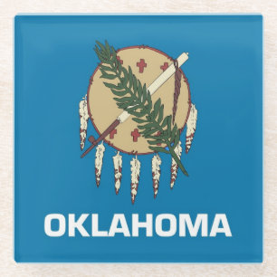 Glass coaster with flag of Oklahoma State, USA