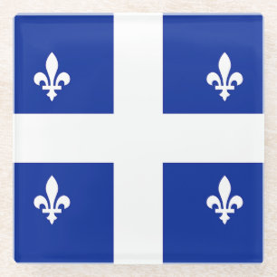 Glass coaster with flag of Quebec, Canada