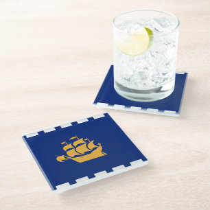 Glass coaster with flag of Quebec City, Canada