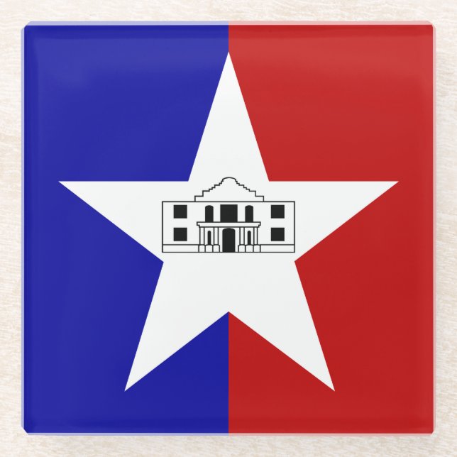 Glass coaster with flag of San Antonio, USA (Front)