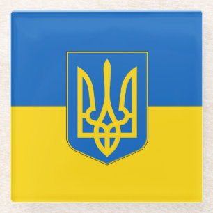 Glass coaster with flag of Ukraine