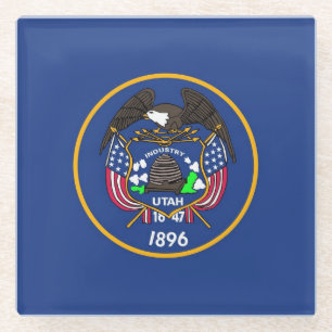Glass coaster with flag of Utah State, USA