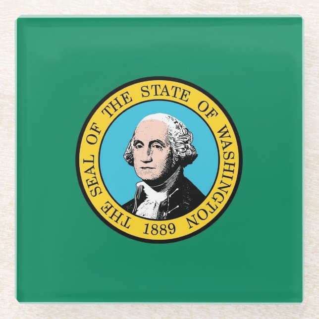 Glass coaster with flag of Washington State, USA (Front)