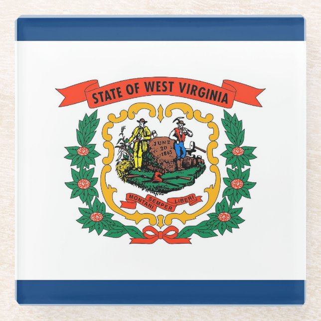 Glass coaster with flag of West Virginia, USA (Front)