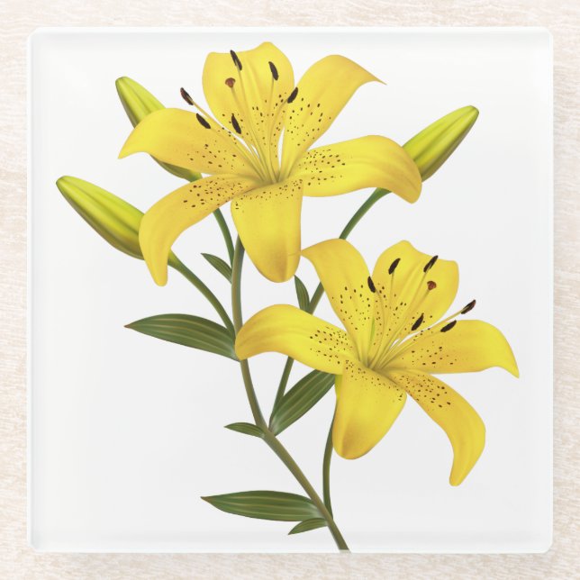 Glass Coaster-Yellow Lilies Coaster (Front)