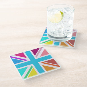 Glass Coasters - Multi Coloured Union Jack Flag