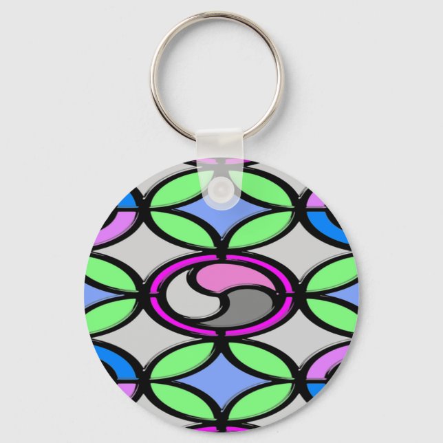 Glass coloured tiled key ring (Front)