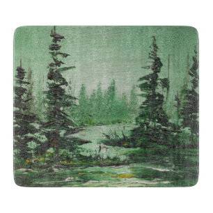 Glass Cutting Board Ann Hayes Painting Green Fores