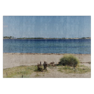 Glass cutting board beach and sea