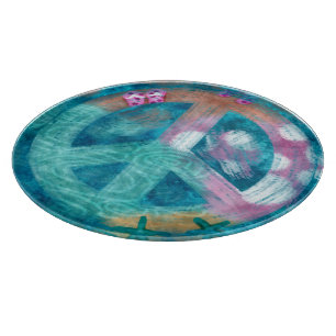 Glass Cutting Board Beach Nautical Peace Sign