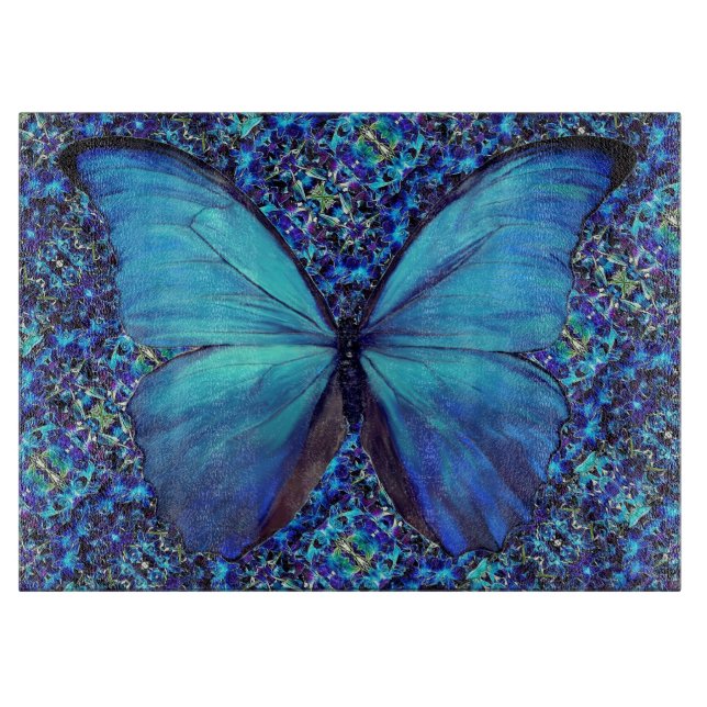 Glass Cutting Board Blue Morpho Butterfly (Front)