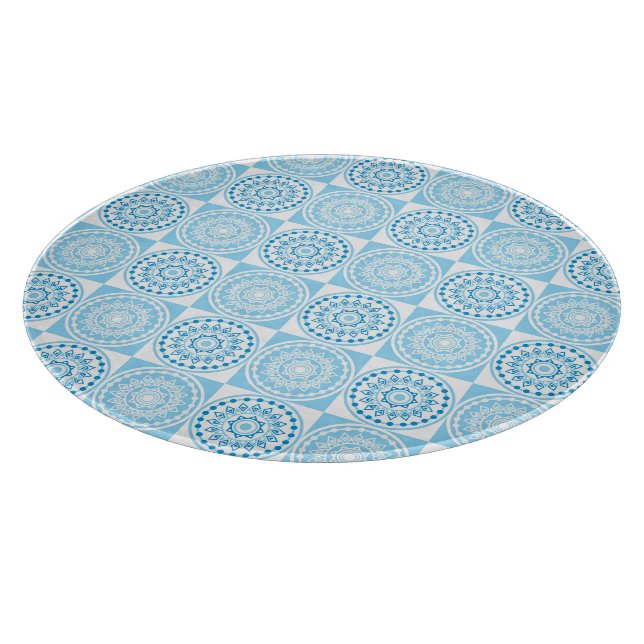 Glass Cutting Board Blue Tile (Corner)