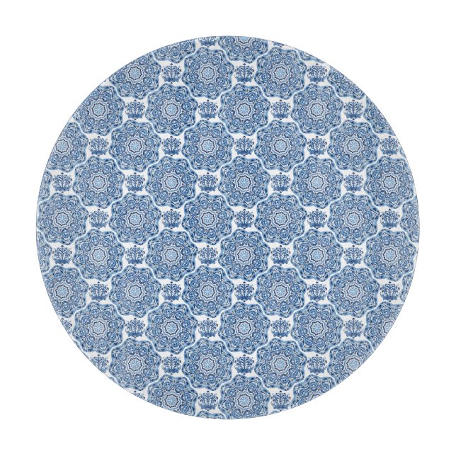 Glass Cutting Board Blue Tile (Front)