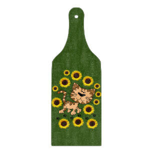 Glass Cutting Board Cat Floral Meow