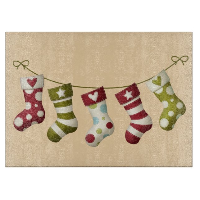 Glass Cutting Board/Christmas Stockings Board (Front)