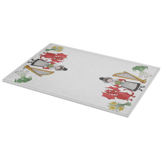 Glass Cutting Board: Daffodils Dragon Leeks Harp Cutting Board (Corner)