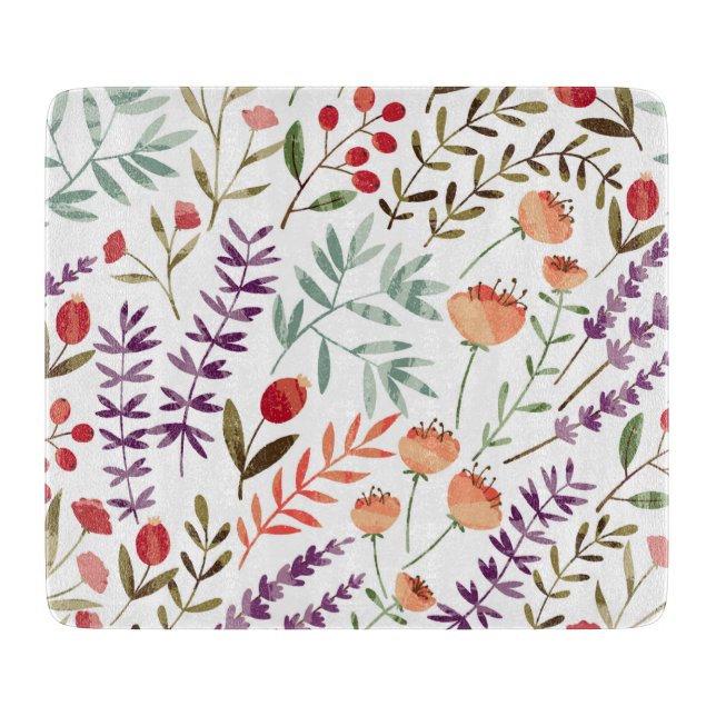 GLASS CUTTING BOARD : FLOWERS & LEAVES (Front)