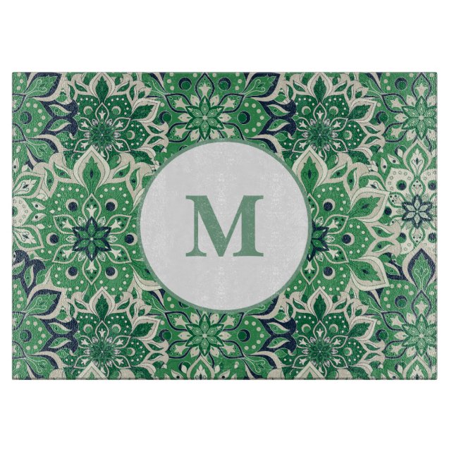 Glass Cutting Board Green Tile (Front)