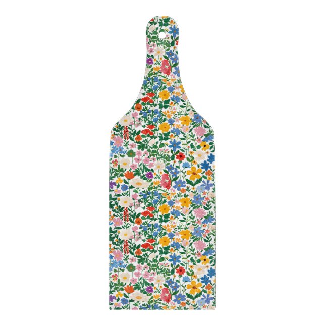 Glass Cutting Board - Happy Floral Flower Pattern. (Front)