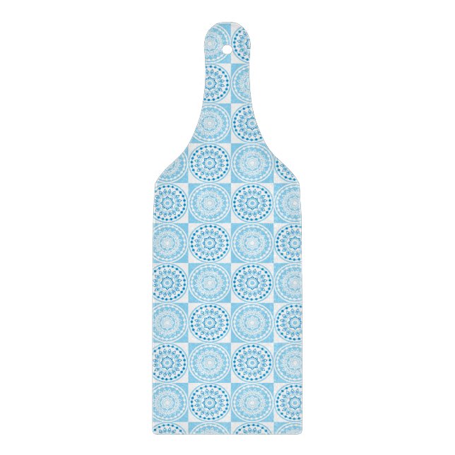 Glass Cutting Board Paddle Blue Tile (Front)