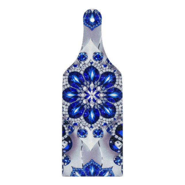 Glass cutting board paddle Blue White Colours (Front)