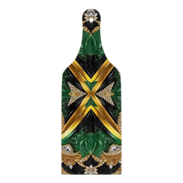 Glass cutting board paddle Jamaican Colours (Front)