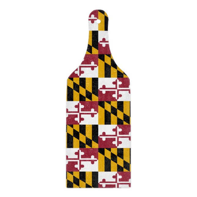 Glass cutting board paddle Maryland flag (Front)
