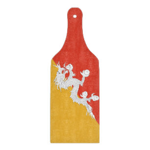 Glass cutting board paddle with flag of Bhutan