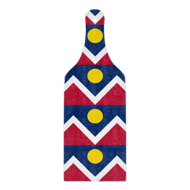 Glass cutting board paddle with flag of Denver (Front)