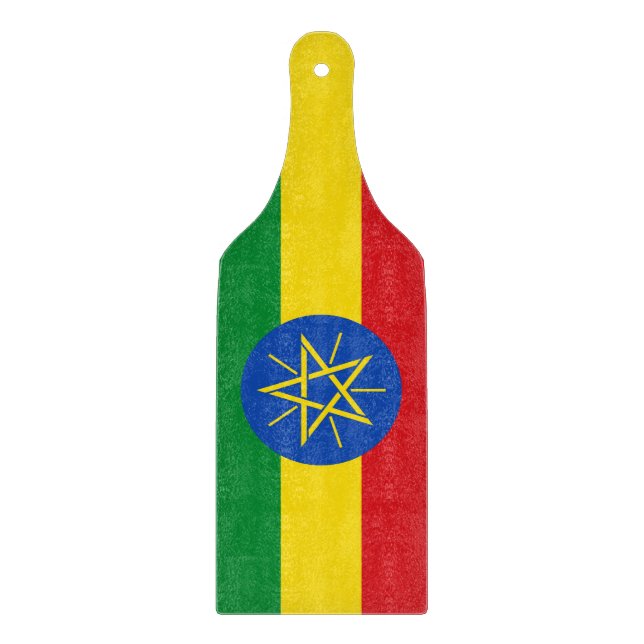 Glass cutting board paddle with flag of Ethiopia (Front)