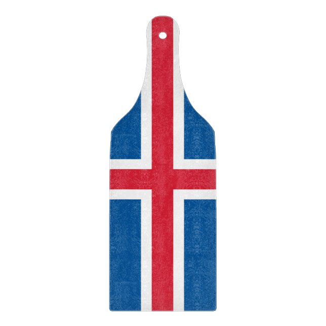 Glass cutting board paddle with flag of Iceland (Front)