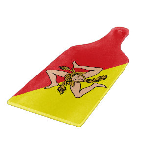 Glass cutting board paddle with flag Sicily