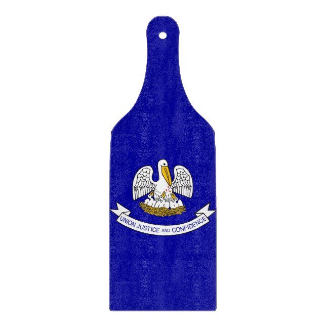 Glass cutting board paddle with Louisiana flag (Front)
