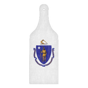 Glass cutting board paddle with Massachusetts flag