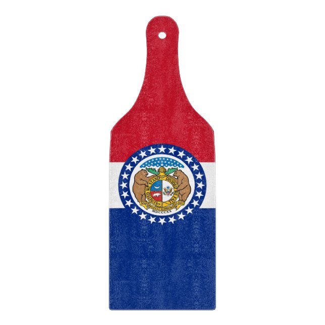 Glass cutting board paddle with Missouri flag (Front)