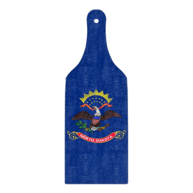 Glass cutting board paddle with North Dakota flag (Front)