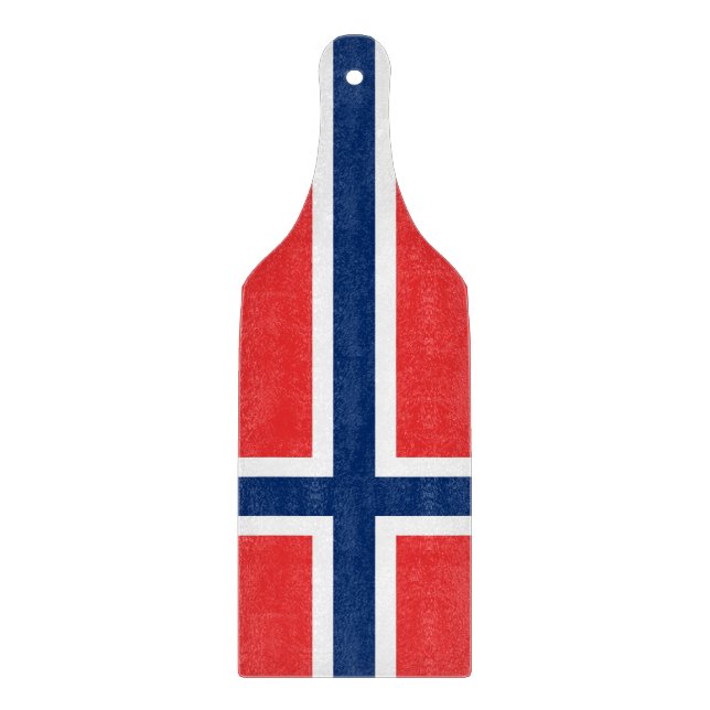 Glass cutting board paddle with Norway flag (Front)