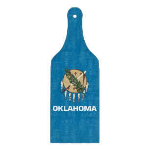 Glass cutting board paddle with Oklahoma flag