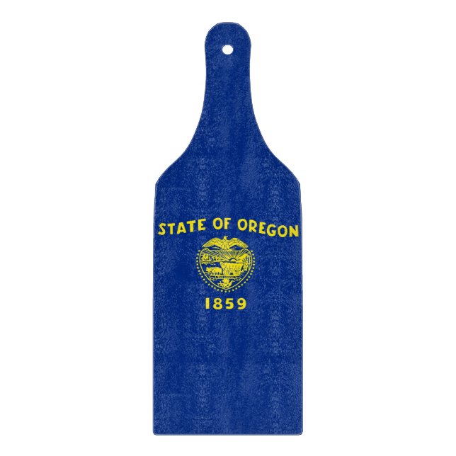 Glass cutting board paddle with Oregon flag (Front)