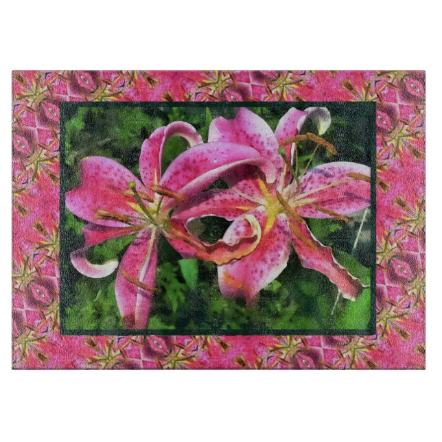 Glass Cutting Board Pink Lilies (Front)