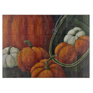Glass Cutting Board Pumpkins & Green Basket