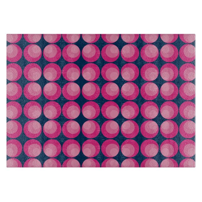 Glass Cutting Board Retro Circles Pink (Front)