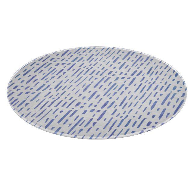 Glass Cutting Board Round - Blue Stripe Pattern (Corner)