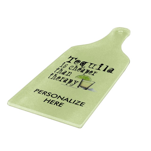 GLASS CUTTING BOARD, TEQUILA, CHEAPER THAN THERAPY BOARD (Corner)