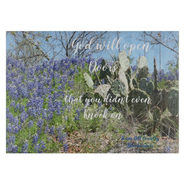 Glass Cutting Board Texas Bluebonnets With Saying (Front)