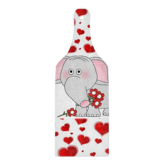 Glass Cutting Board Valentine's Day Elephant (Front)