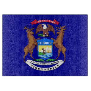 Glass cutting board with Flag of Michigan USA